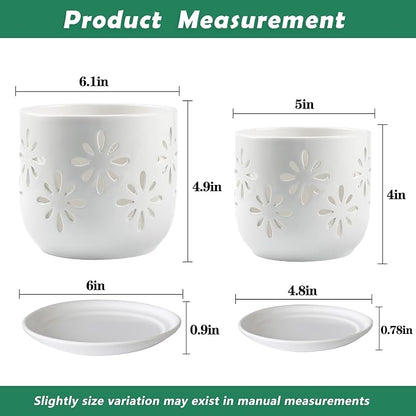 EFISPSS Orchid Pot 5+6 Inch, Ceramic Orchid Pots with Holes, Enhance Good Ventilation and Drainage, Orchid Pots Indoor/Outdoor Plants or Repotting -White