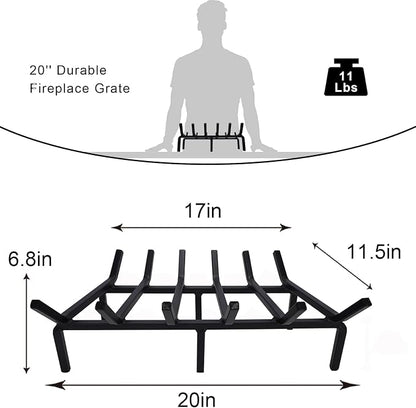20 Inch Fireplace Grate Heavy Duty Solid Steel Fire Grate for Fire Pit Wood Log Rack Stove Firewood Holder for Indoor Hearth Outdoor Fire Pit Chimney Hearth Kindling Tool