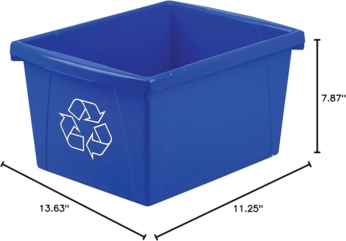 Storex 4 Gallon (15L) Recycle Bin, 14.8 x 7.87 x 11.25 Inches, Blue (61505A06C) (Pack of 6)