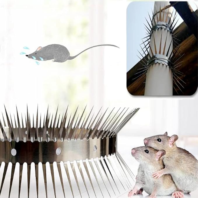Animal Repeller Defender, Stainless Steel Sharp Blade Spikes Scarer Device,Deterrent Strips Fence for Pipes Acces and Climb (49.2 Feet)