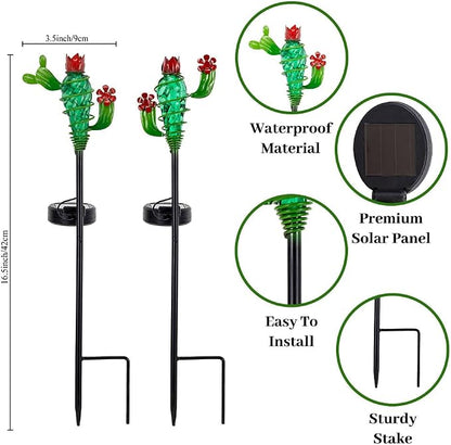 Viveta 2Pack Garden Solar Lights - Cactus Solar Figurine Lights Stake | Waterproof Outdoor Decor for Pathway, Patio，Lawn