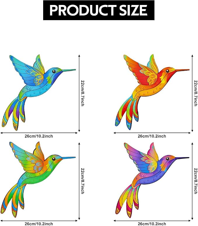 Metal Hummingbird Wall Decor,Outdoor Fence Birds Art Decoration,Hanging Decorations for Garden,Yard,Patio Balcony (4 Pack)