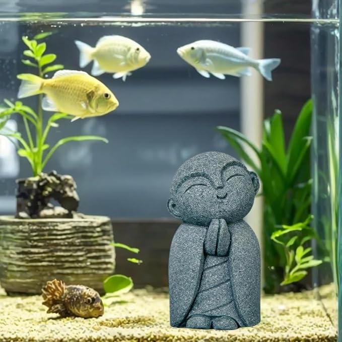 Mini Monk Buddha Statue Sandstone Statues Zen Monk Praying Statue Sculptures for Wealth Good Luck Feng Shui Decor Home Fish Tank Aquarium Garden (Style 14)