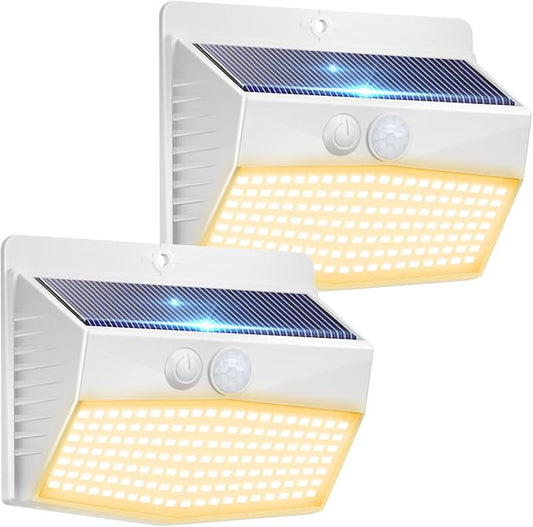 Peasur Solar Outdoor Lights, [2 Packs] Motion Sensor Security Lights with 3 Lighting Modes Wall Lights Waterproof Solar Powered Lights for Garden Yard, White Warm