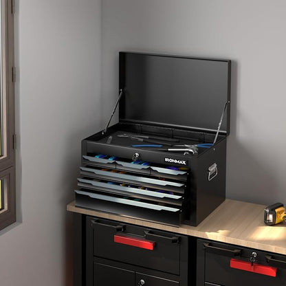 Goplus Tool Box, 24” 6-Drawers Steel Tool Chest w/Top Tool Tray,Automatic Lock, Protective Liners, Handle, Smooth Ball Bearing Sides, Portable Tool Storage Organizer, Toolbox for Garage Workshop