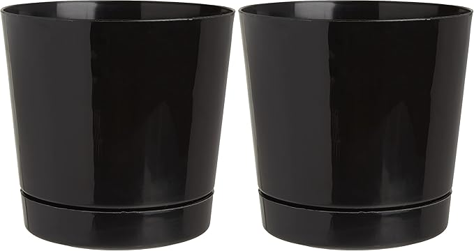 Novelty Majestic Full Depth Round Cylinder Pot, Glossy Black, 8-Inch (10088) (Pack of 2)