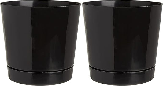 Novelty Majestic Full Depth Round Cylinder Pot, Glossy Black, 8-Inch (10088) (Pack of 2)