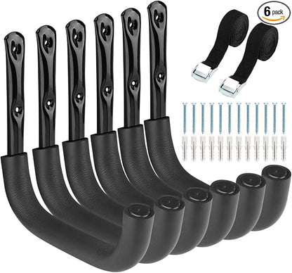 6 Pack Heavy Duty Garage Storage Ladders Hooks, 10 Inch Wall Mount Storage Garage Hangers for Bikes, Garden Tools, Chair, Hose