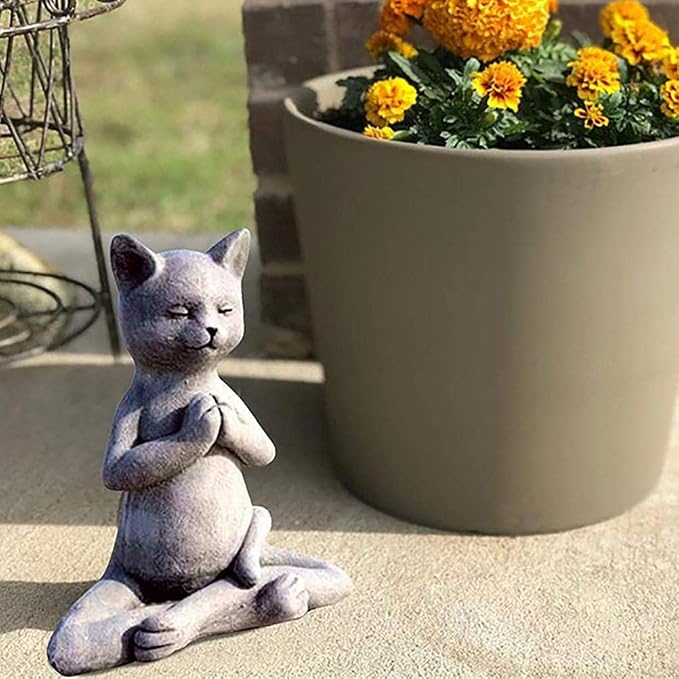 Yoga Cat Meditating Cat Statue Buddha Zen Figurine Art Statue Sculptures Ornament, Resin Meditation Decorative Sculpture Decoration for Indoor Outdoor Home Patio Yard Lawn Garden Decor