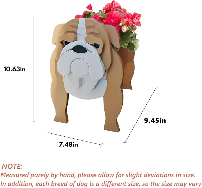 English Bull Dog Planter Plant Pots, 9.45 x 7.48 x 10.36 Inches | Cute Animal Shaped Plant Pot, Gifts for Women & Pet Lovers, Indoor Outdoor Garden Home Office Decor