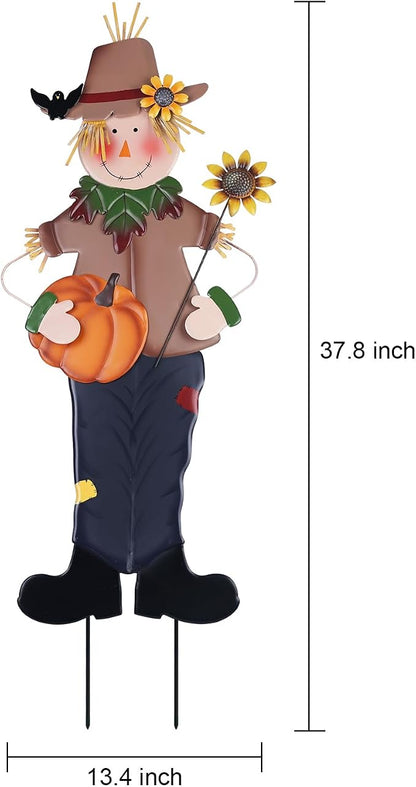 YEAHOME Fall Decorations Outdoor, Metal Boy Scarecrow Garden Stakes with Pumpkin & Sunflower for Fall Decor, Scarecrow Yard Signs for Outside Garden Lawn Porch Thanksgiving Decorations Outdoor
