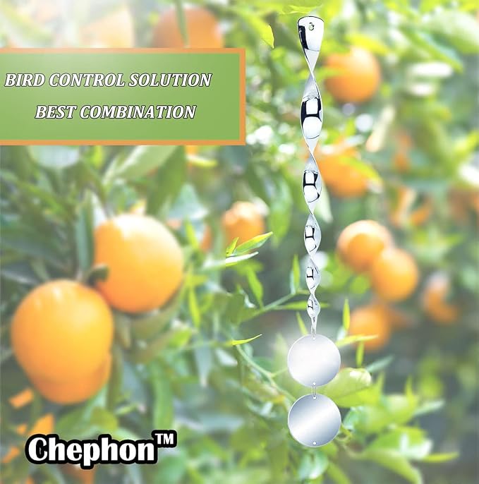 Chephon Bird Scare Rods with Reflective Discs Reflectors - Bird Spinner Scare Device of Twisting Rods and Disks to Keep Birds Away Like Woodpecker and Pigeon - 6 Pack