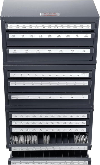 VEVOR Drill Bit Dispenser Cabinet Set, Three-Drawer for 1/16" to 1/2" & Letter Sizes A to Z, Five-Drawer Drill Bit Organizer for Wire Gauge Sizes #1 to #60, 3 Pieces
