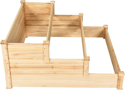 S AFSTAR 3-Tier Raised Garden Bed, Wood Elevated Planter Box with 3 Dividable Bed Kit, Outdoor Above Ground Garden Beds for Plants Herbs Vegetables, Stackable & Flat Arrangement, 49"L x 49"W x 22"H