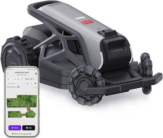 AIRSEEKER TRON SE Robot Lawn Mowe,r Wire-Free,Lawn Mower Reception 0.45 Acre,Antenna-Free NetRTK+AI Vision,65% Slope 140° Obstacle Detection,80 Multi-Zone Management, IPX6 Waterproof,10Ah