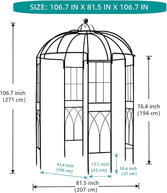 Garden Arches Arbors Birdcage Shape,9' High x 6.8' Wide,Metal Pergola Pavilion Gazebo Enduring Iron Trellis Plants Support Use for Outdoor Garden Arbor Climbing Plants Wedding Arches Ceremony