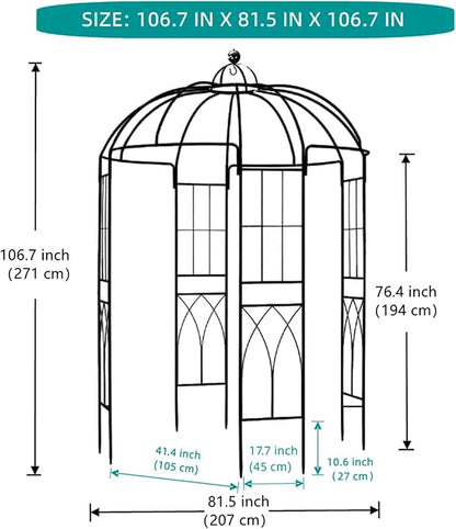Garden Arches Arbors Birdcage Shape,9' High x 6.8' Wide,Metal Pergola Pavilion Gazebo Enduring Iron Trellis Plants Support Use for Outdoor Garden Arbor Climbing Plants Wedding Arches Ceremony