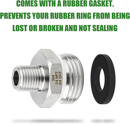 TAISHER 5PCS 304 Stainless Steel Garden Hose Adapter, 3/4" GHT Male x 1/4" NPT Male Garden Hose Connector with Washers