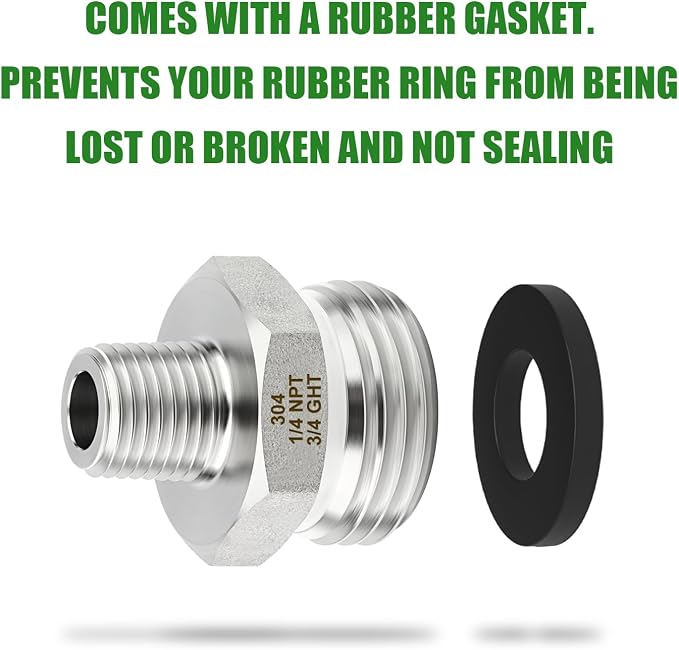 TAISHER 2PCS 304 Stainless Steel Garden Hose Adapter, 3/4" GHT Male x 1/4" NPT Male Garden Hose Connector with Washers