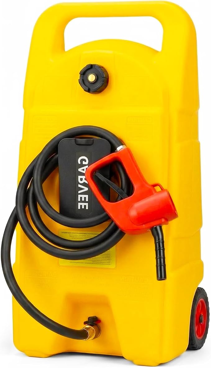 Garvee Slim 15 Gallon Portable Gas Tank, Heavy-Duty Fuel Caddy with Manual Transfer Pump &10FT Hose, Portable Gas Can with Casters, Leak-Proof Gas Container for Lawn Mowers, Tractor, Boat, Snow Blow