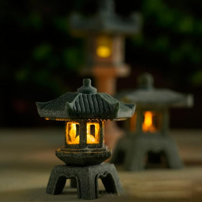 Japanese Pagoda LED Lamp Statue Figurine, LED Lantern Pagoda Statue Figurines for Home Table Decor - Style C