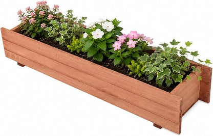 Giantex Raised Garden Bed, 36" x 7" x 6.5" Wooden Elevated Planter Box for Flower Vegetable Herb Garden, Window Mounted Plant Box for Planting Garden Backyard Patio