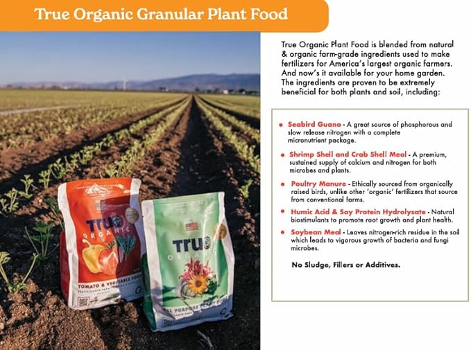 True Organic Raised Bed Food – Organic Fertilizer for Herbs, Flowers, Vegetables & Fruits – 4lb Bag Covers 30 Sq. Ft. (Pack of 6)