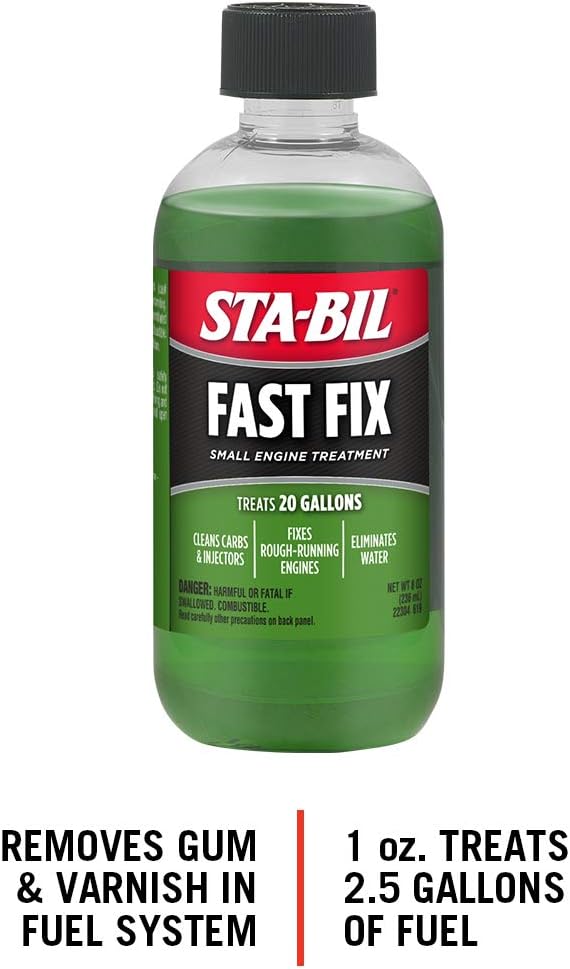 STA-BIL Fast Fix - Small Engine Treatment, Cleans Carburetors and Injectors, Fixes Rough Running Engines, Eliminates Water, Treats Up to 20 Gallons (22304), Green, 8oz (Pack of 2)
