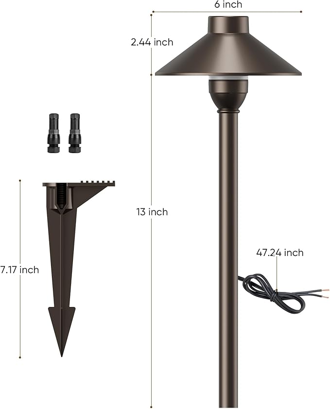 PARTPHONER Low Voltage Landscape Lighting 1-Pack, Aluminum 12V Pathway Light with G4 Bulb, Waterproof Oil Rubbed Bronze Color Wired Path Light with Connectors for Walkway Yard Garden