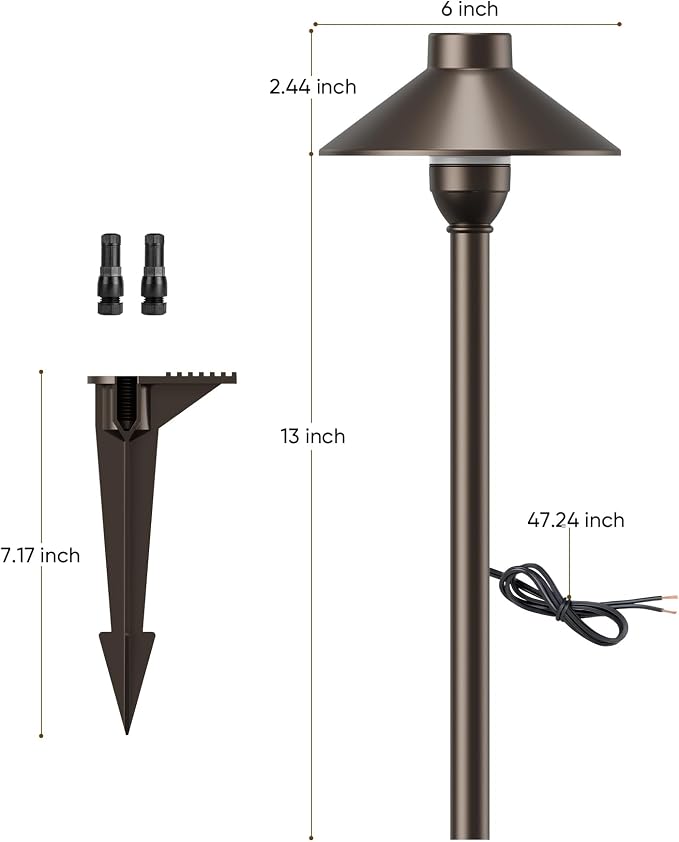 PARTPHONER Low Voltage Landscape Lighting 6-Pack, Aluminum 12V Pathway Lights with G4 Bulbs, Waterproof Oil Rubbed Bronze Color Wired Path Lights with Connectors for Walkway Yard Garden