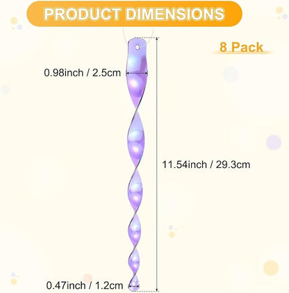 M METERXITY 8-Pack Bird Reflective Rods 11.5 Inch Spiral Bird Scare Rods Hanging Birds Deterrent Device for Yard/Patio/Garden/Farm/Decoration [Purple]