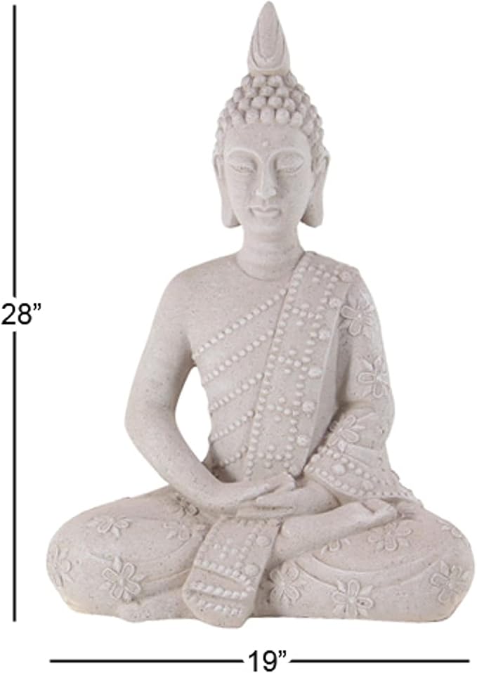Deco 79 Magnesium Oxide Buddha Decorative Garden Sculpture Indoor Outdoor Garden Statue, Outdoor Sculpture 19" x 13" x 28", Gray