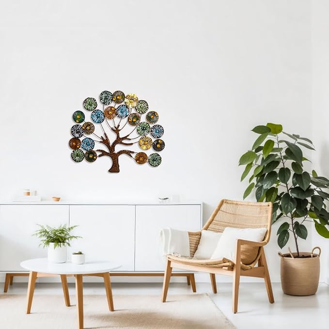dreamskip Metal Wall Art Modern Large Tree of Life Wall Art with Multi Colored Leaves Handcrafted Outdoor Wall Decor Wall Sculpture for Living Room, Bedroom, Home, Garden (24.5 Inches)
