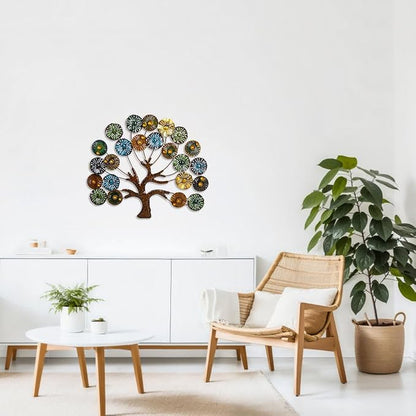 dreamskip Metal Wall Art Modern Large Tree of Life Wall Art with Multi Colored Leaves Handcrafted Outdoor Wall Decor Wall Sculpture for Living Room, Bedroom, Home, Garden (24.5 Inches)