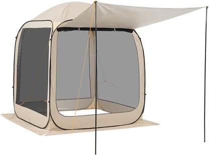 VEVOR Pop Up Screen House Tent, 6 x 6 ft, 4-6 Person Screen Gazebo with Extended Awning, Portable Screened in Canopy with Carry Bag, Netting Sides, for Patio, Backyard, and Outdoor Activities, Beige