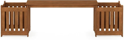 Furinno TIOMAN Planter Box with Bench, Hardwood Flower Box with Seat, Cube Garden Box, in Teak Oil, Outdoor Indoor, Garden, Patio, Balcony, Light Wood