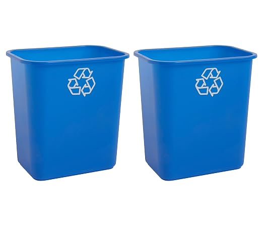 United Solutions 7 Gallon / 28 Quart Space Saving Recycling Bin, Fits Under Desk and Small, Narrow Spaces in Commercial, Kitchen, Home Office, and Dorm, Easy to Clean, (Pack of 2), Recycle Blue