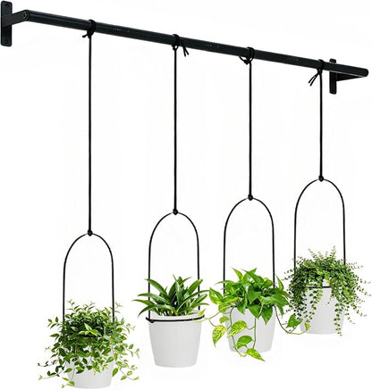 Hanging Planters for Indoor Plants with 4 Pots, Adjustable Window Plant Rod, Space-Saving Herb Garden Holder for Wall or Ceiling Mount (40in-4 Hanging basins)