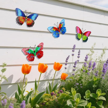 dreamskip 4 Pack Metal Butterfly Wall Decor Art, Colorful Butterflies Outdoor Wall Art, Hand Craft for Garden, Fence, Patio, Yard, Living Room, Bedroom