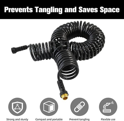 Coil Hose,3/8" EVA Coil Garden Hose 50 FT,Curly Water Hose Lightweight with Metal Connectors and Swivel Handle,Retractable Garden Hose Includes 8-Pattern Spray Nozzle for Boat, Yard, Patio