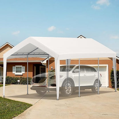VEVOR Carport Replacement Canopy Cover, 10 x 20 ft, Ripstop Triple-Layer PE Fabric Garage Top Tarp Shelter Cover, UV Resistant Waterproof Car Cover Tent for Carports (Frame is not Included), White