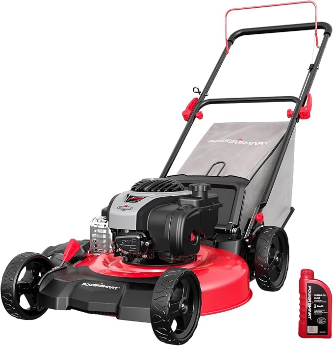 PowerSmart 21" 3-in-1 Gas Push Lawn Mower with 140cc Briggs&Stratton 4-Stroke Engine - Wide Cutting Deck, 6 Height Adjustments, Mulching Capability