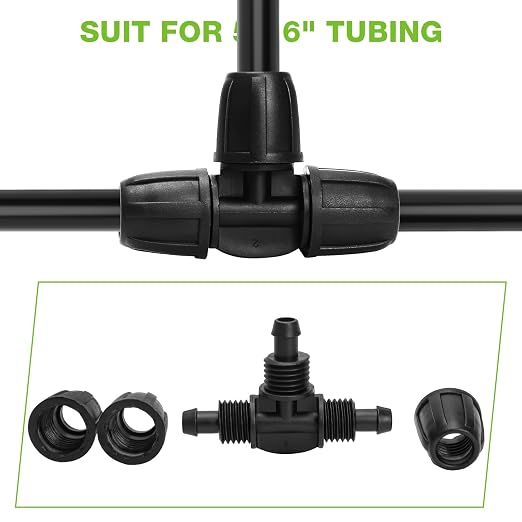 Bonviee 6 Pack 5/16 Inch Drip Irrigation Tee Connectors, Barbed Lock Fittings for 1/2” Tubing, Leak-Proof 3-Way Coupler for Garden Hose, Drip System Repair & Extension