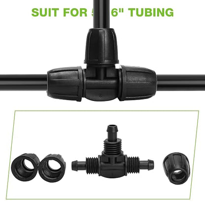 Bonviee 6 Pack 5/16 Inch Drip Irrigation Tee Connectors, Barbed Lock Fittings for 1/2” Tubing, Leak-Proof 3-Way Coupler for Garden Hose, Drip System Repair & Extension