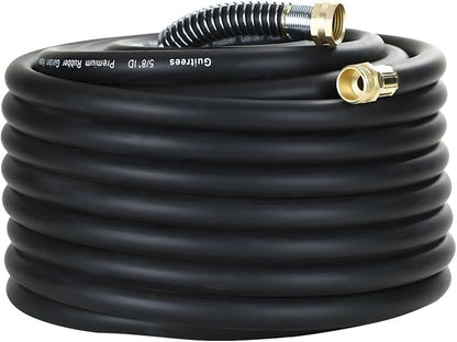 Guitrees 90FT 5/8 Heavy Duty Rubber Garden Hose - 300psi Working, 1000psi Burst - Hot/Cold Water - Five-Layered Braiding for Durability - Versatile for Gardening, Agriculture, Construction(Black)