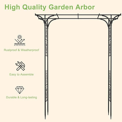 8FT Garden Arch Arbor, Steel Frame Stand Trellis for Climbing Plants, Outdoor Archway Gate for Wedding Ceremony Decoration Party Vines Lawn Courtyard Patio Backyard