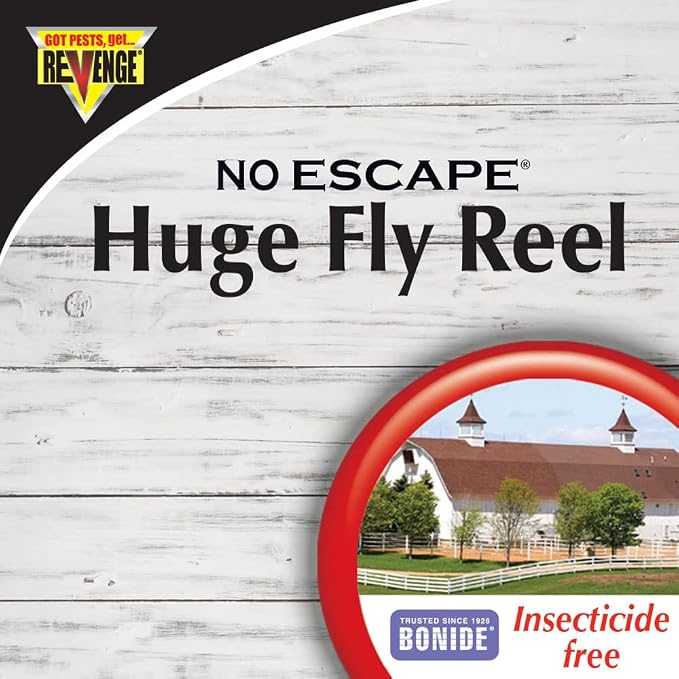 Revenge No Escape Huge Fly Reel Sticky Tape Trap, 1,312' Indoor Outdoor Hanging Disposable Fly Strip, Non-Toxic People and Pet Safe
