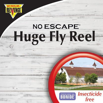 Revenge No Escape Huge Fly Reel Sticky Tape Trap, 1,312' Indoor Outdoor Hanging Disposable Fly Strip, Non-Toxic People and Pet Safe