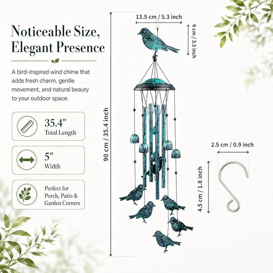 LESES Wind Chimes for Outside, Bird Outdoors Wind Chimes with 4 Aluminum Tubes, 35" Sympathy Windchimes Outdoors Clearance Home Garden Patio Decor, Unique Memorial Gifts for Mom