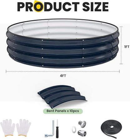 Pattiumo Galvanized Raised Garden Bed 4×4×1 FT, Round Metal Raised Garden Bed Outdoor Planter Box with Open Bottom, Rust-Resistant Steel Garden Bed for Vegetables Herbs Flowers, Easy Assembly